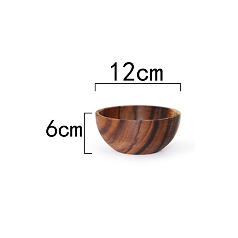 Akaciaträ storlek massivt trä skål japanska barn anti-skållning trä skål hel trä soppskål fruktsallad skål set: 12 x 6cm