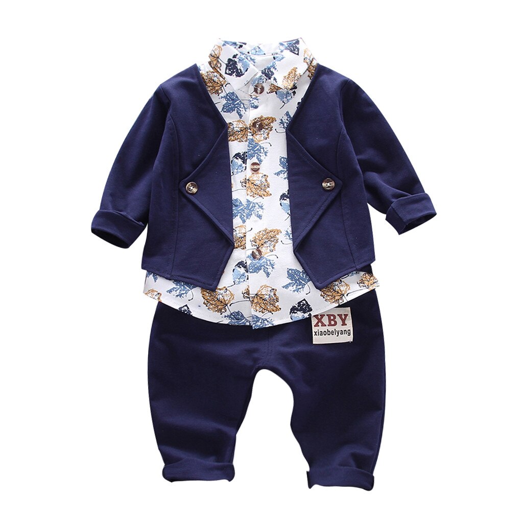 Bebê meninas roupas do miúdo do bebê menino gentry conjunto formal festa de batismo casamento smoking arco terno roupas de inverno recém-nascidos terno: Azul marinho / 18 m