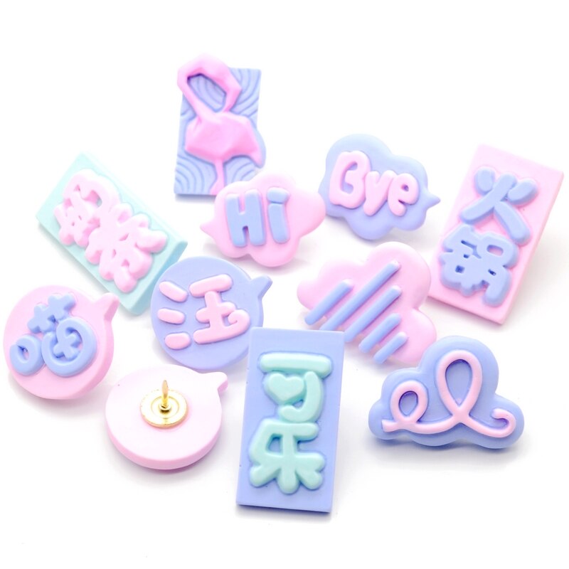 10 Pcs Resin Push Pins Graffiti Thumb Tacks Drawing Pin Decoration Wall Cork Big Head Thumbtack Office Binding Supplies