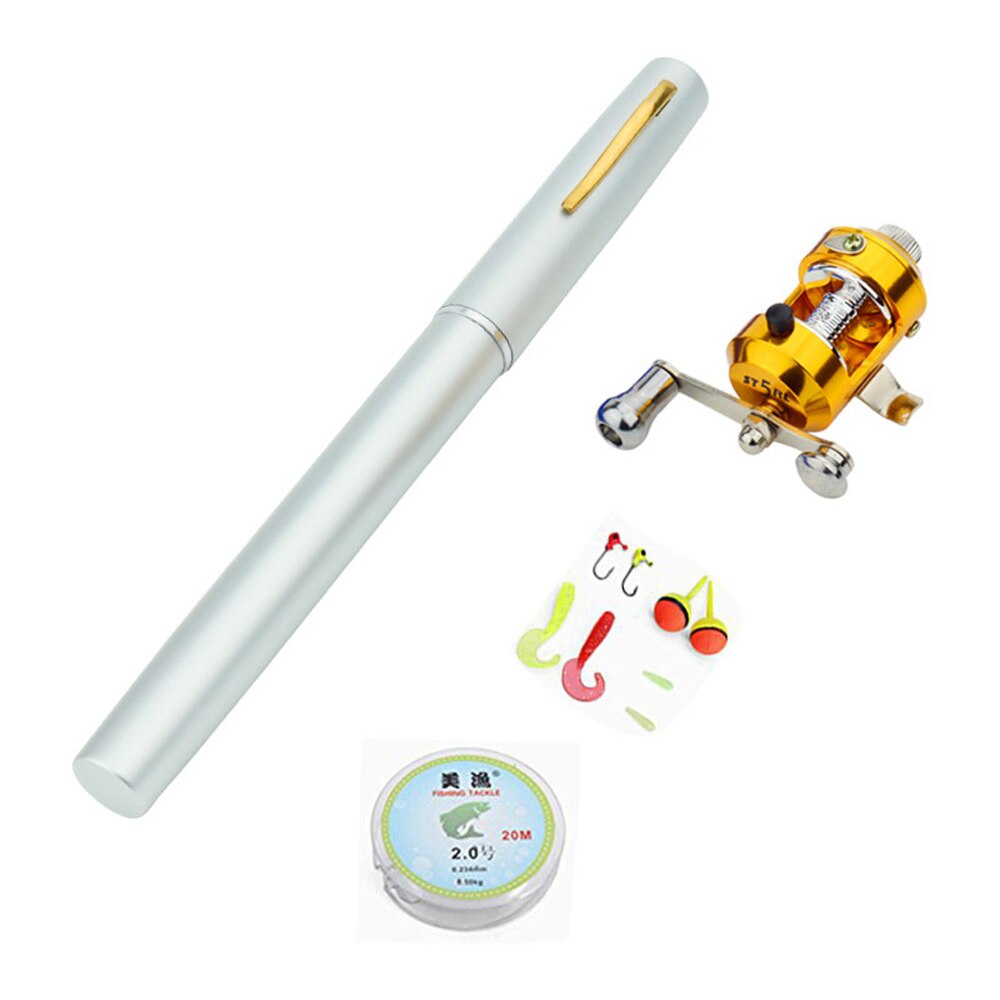 Mini Portable Pocket Fishing Rod / Aluminium Alloy / Pen Shape / 1M Fishing Reel / Soft Bait / Jig Hook Float Fishing Tackle: Silver