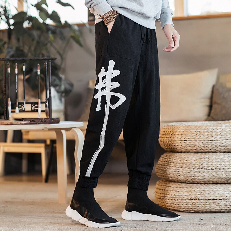 Miesten Harem Housut Kiinalainen Tyyli Puuvilla Pellava Joggeri Suuri Koko 5XL