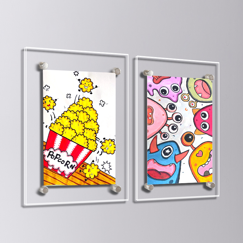 Acrylic Suspended Photo Frame Children'S Painting Wall Hanging Free Punch Nail Display Artwork Mounting Frame Display Frame