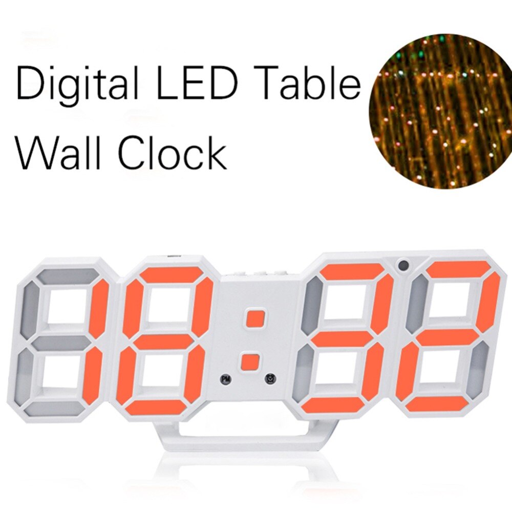 3D LED Moderen Wandklokken Display 3 Helderheid Niveaus Dimbare Nachtlampje Snooze Functie voor Thuis Keuken Kantoor #252761