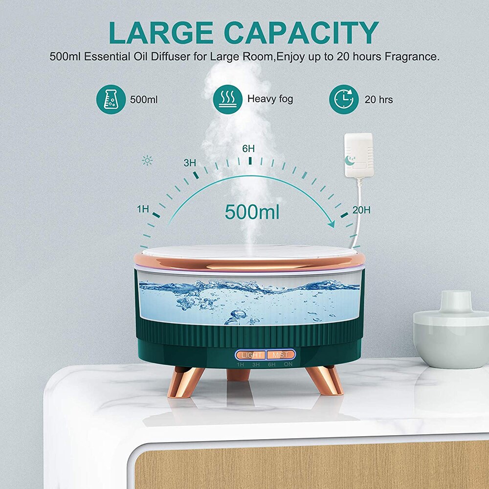 Electric Essential Oil Aroma Diffuser Ultrasonic Air Humidifier Aromatherapy Diffusers with LED Night Lamp For Home Office 500ML