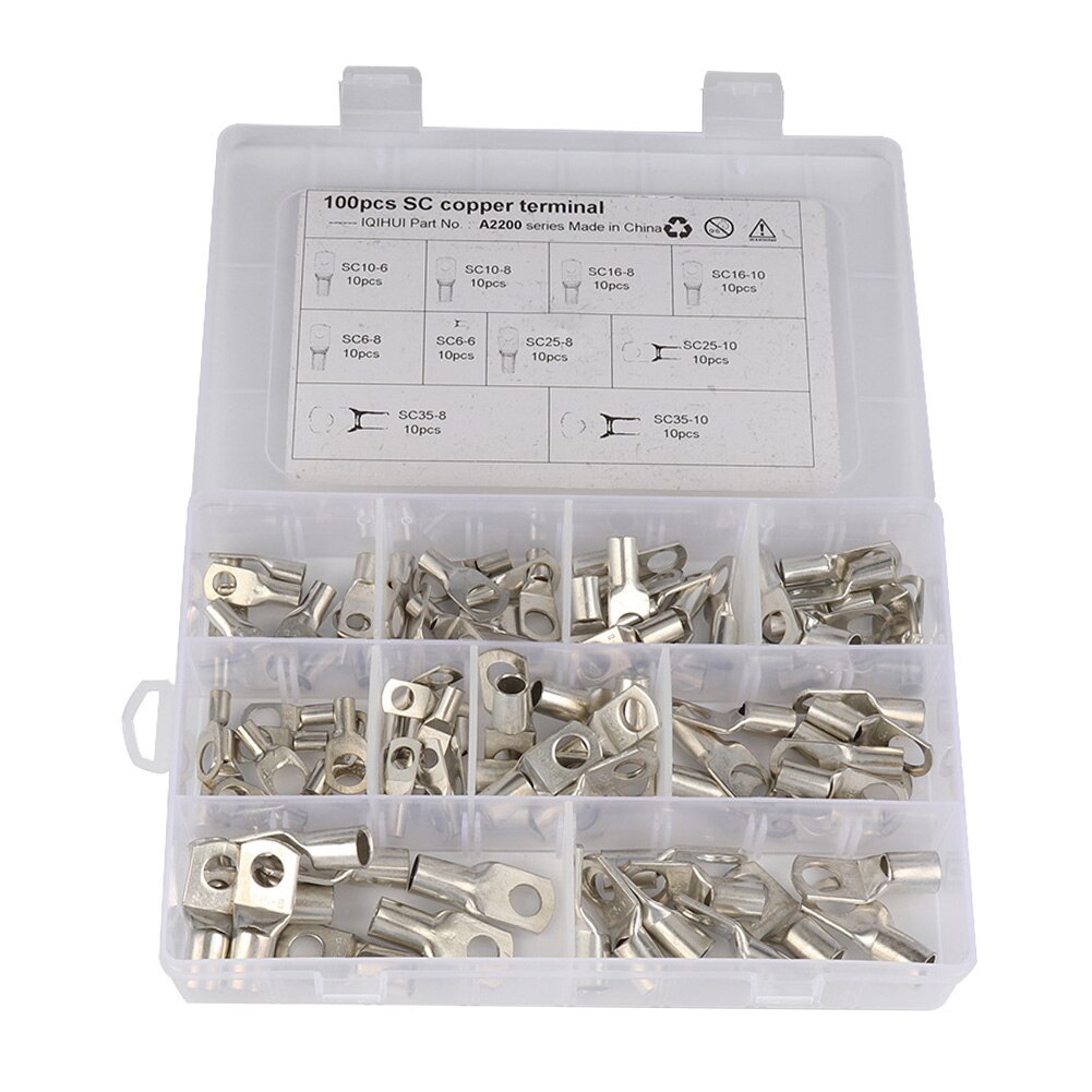 100pcs Splice Wire Tinned Copper Terminals Set Tools Bolt Hole Sc Combination Practical Durable Connector Cable Car Lugs Metal
