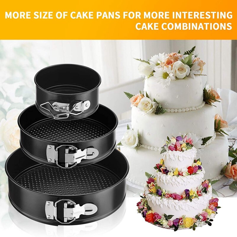 3 Pack 4Inch/7Inch/9Inch Non-Stick Springform Cake Pans with Removable Bottom, Leakproof Cheesecakes Baking Pans Set
