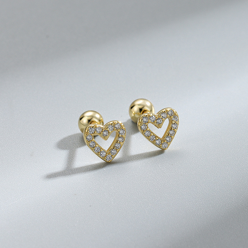2Pcs Helix Ear Piercing Stud Earrings for Women Zircon Heart Butterfly Ear Tragus Cartilage Piercing Accessories Jewelry: Light Yellow Gold Color