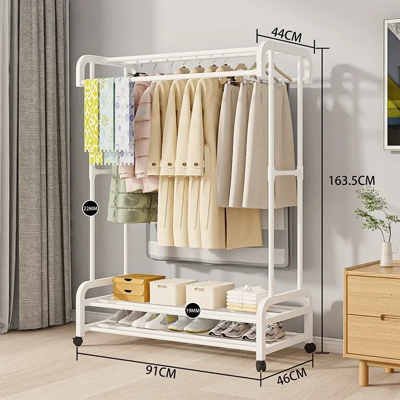 Porte-vêtements grand cintre Simple multicouche support de séchage au sol support de séchage ménage mobile intérieur roulant cintre: Ivoire