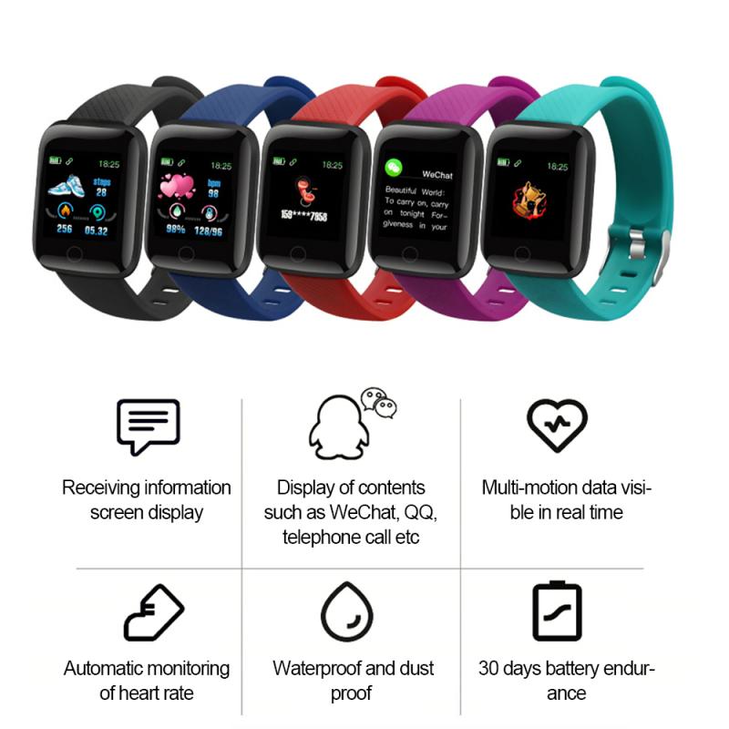 116 Plus Bluetooth Smart Horloge Heartrate Bloeddrukmeter Fitness Tracker IP67 Waterdichte Smartwatch Android