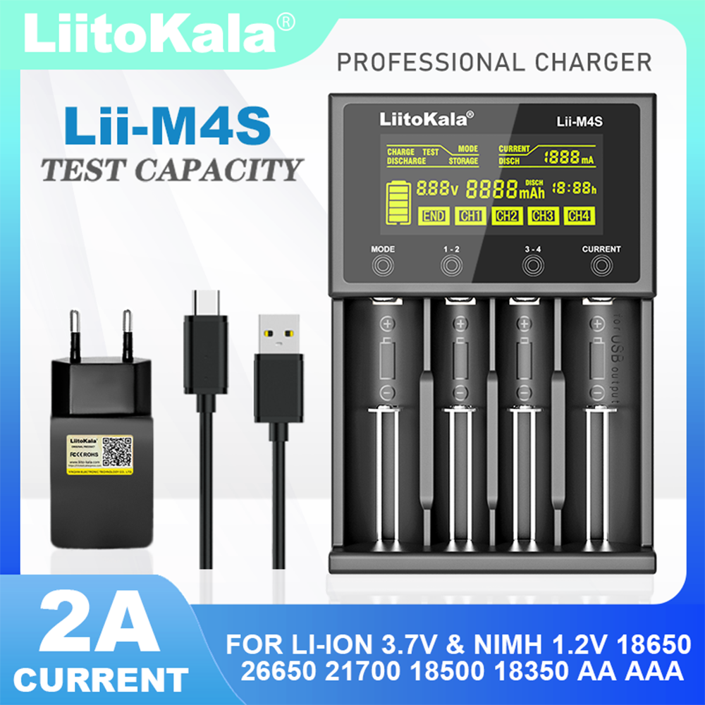 Liitokala Lii-M4S Lii-500 Lii-PD4 Lii-500S LCD 3.7V 18650 18350 18500 21700 20700 14500 26650 AA NiMH Lithium-Battery Charger: Gold