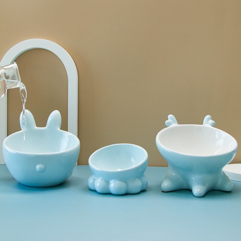 Cuenco con forma de pulpo y conejo para mascotas, protección oblicuo para la boca, Gato de cerámica, accesorios para mascotas