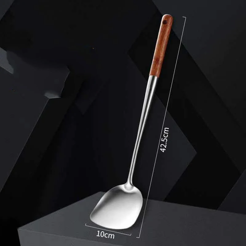Kitchen Utensils Wok Spatula Iron and Ladle Tool Set Spatula for Stainless Steel Cooking Equpment Kitchen Accessories Essentials: Light Grey
