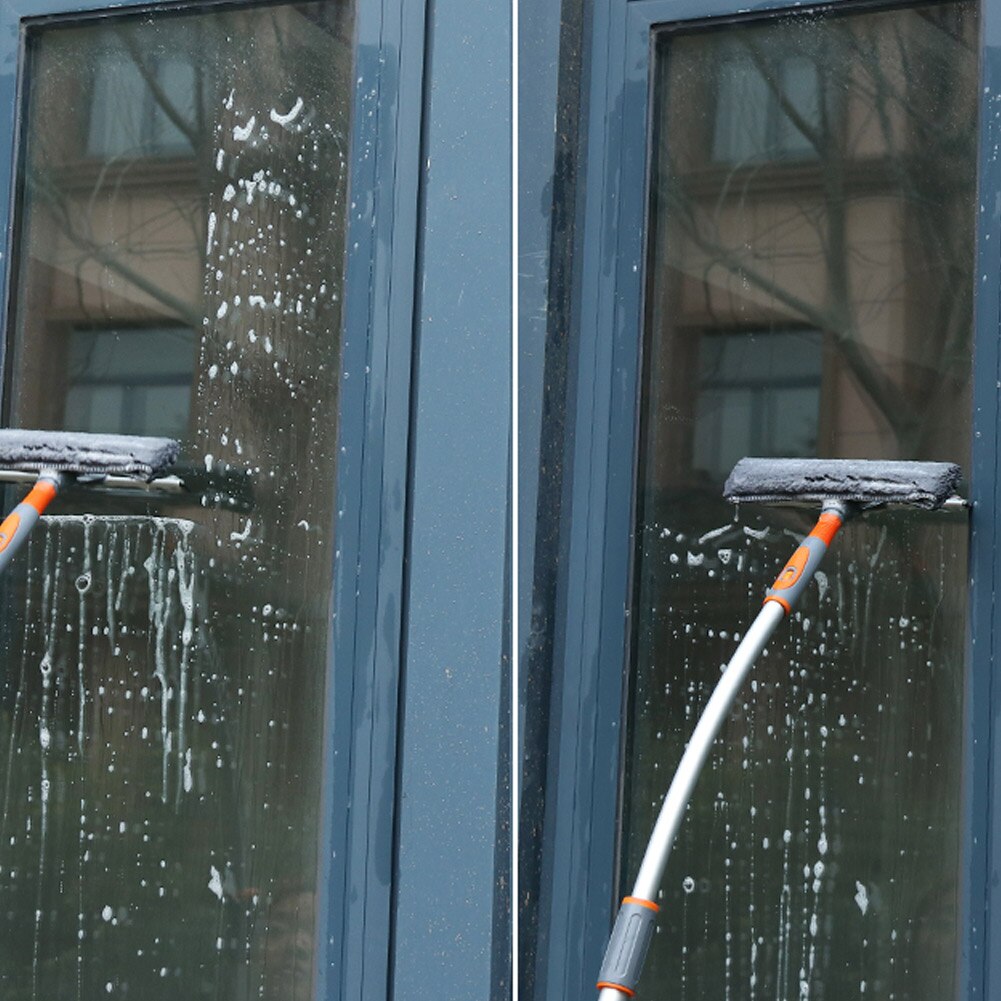 Limpiador escurridor de ventanas telescópico con poste de extensión Herramientas de limpieza para vidrio con 2 paño de lavado para interiores y exteriores TT-b