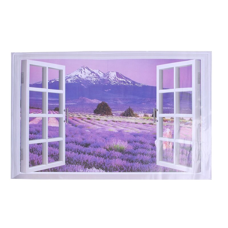 AY9234B Large Lavender Mountain 3D Window Scene View Removable Wall Sticker Decal: Default Title