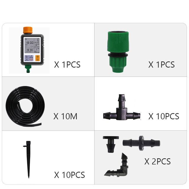 Automatic Drip Irrigation System Garden Irrigation Systems Watering Kits with Adjustable Dripper: 10M and Timer