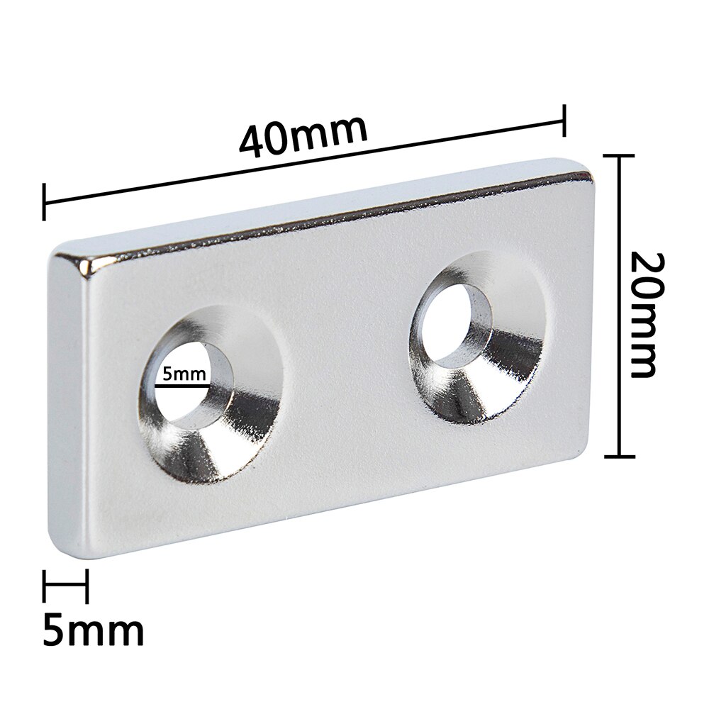 3Pcs N52 Sterke Magneet 40X20X5Mm Dubbele Gat 5Mm D Verzonken Zeldzame Aarde Neodymium magneten Permanente Magneet