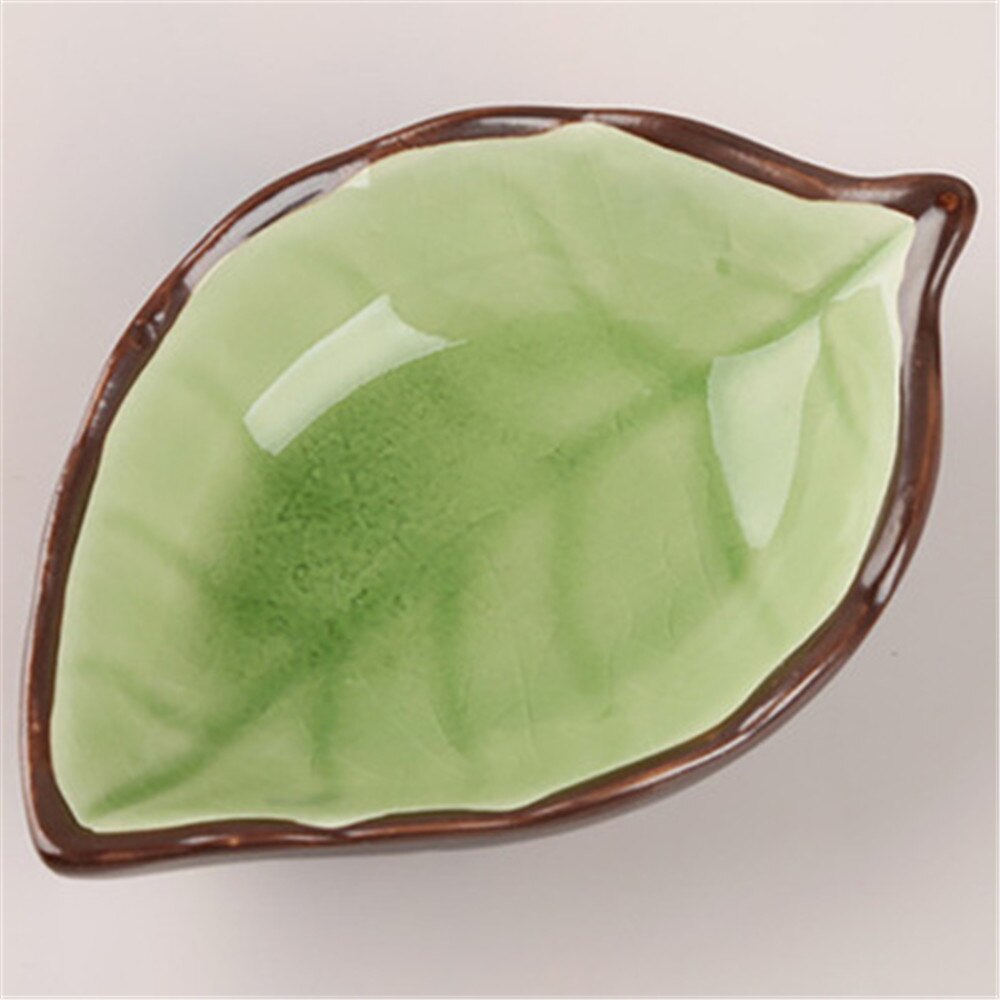 Folha forma tempero prato criativo gelo crack esmalte cozinha tigela pequenas placas para aperitivos lanche prato 10*7.5*3cm: light green
