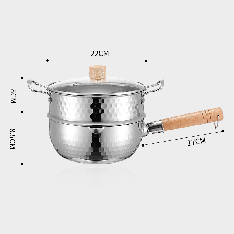 Padella in acciaio inossidabile Padella da neve giapponese Manico in legno Coperchio Pentole per stufato Frittura Wok Pentola per latte Utensili da cucina Pentole pratiche: Luce Verde