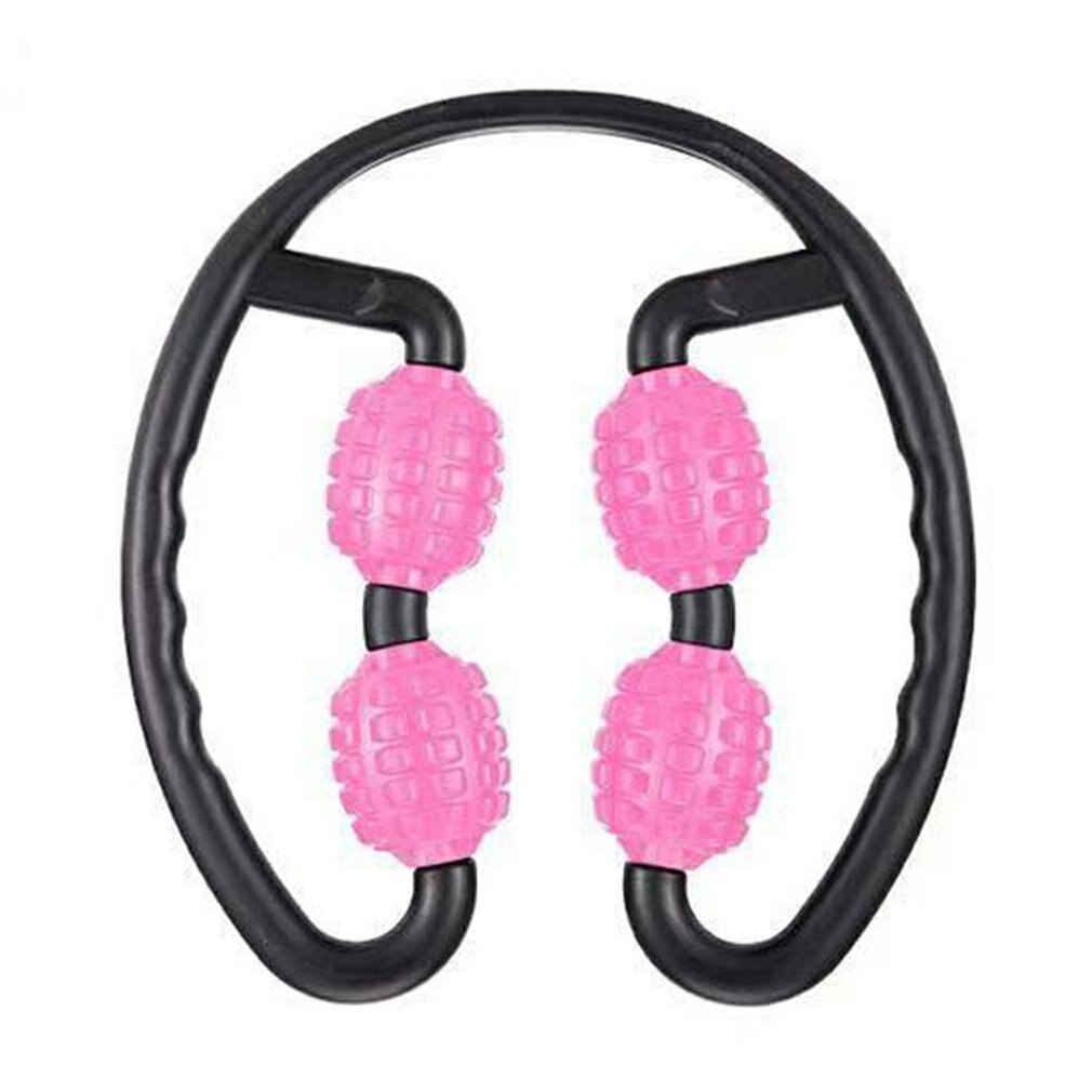 U Shape Trigger Point Massage Roller Foam Shaft Roller for Arm Leg Neck Muscle Tissue for Fitness Yoga Pilates Sports 4 Wheel: Pink