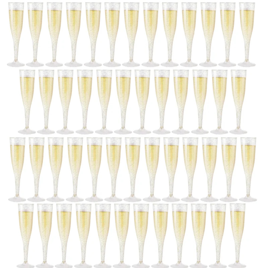 Clear Champagne Flutes Stemmed Party Wine Cups Crystal Wine Cocktail Cups Plastic Glitter Champagne Flutes Reusable