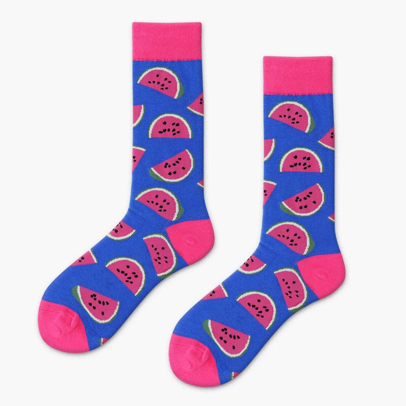 Peonfly Cotton Colorful Men Funny Food Pineapple Pumpkin Cactus Harajuku Happy Socks for Christmas: watermelon