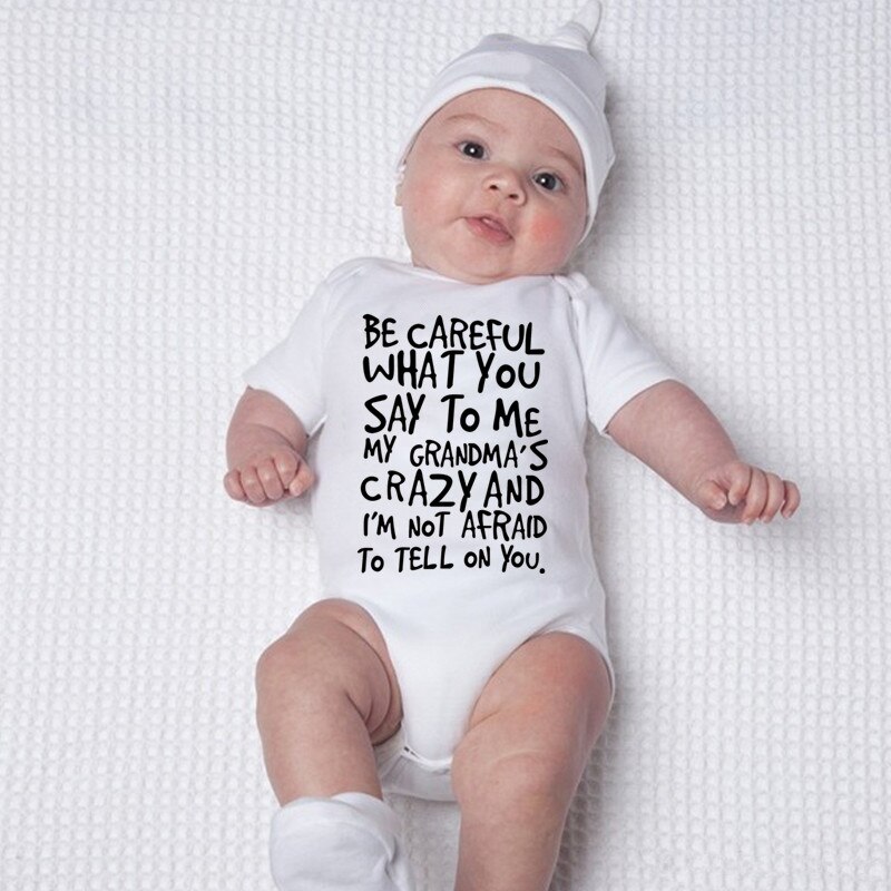 Zomer Pasgeboren Baby Jongen Meisjes Katoen Brief Mijn Oma Is Crazy Bodysuit Speelpakje Baby Groeit Outfits 0-18M