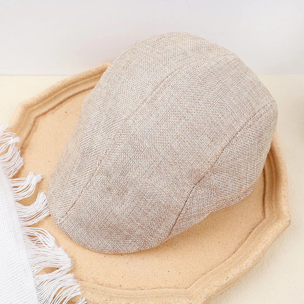 Męskie berety wiosenne i letnie beret w stylu brytyjskim retro Anglia Kapelusze Męskie modne czapki Czapki z daszkiem dla taty: Beżowy