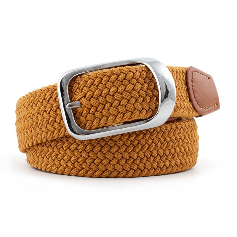 Menn kvinner elastisk belte lerret nylon tøyelig flettet belter til jeans nålspenne fargerik strikket webbing stropp rem: Brun