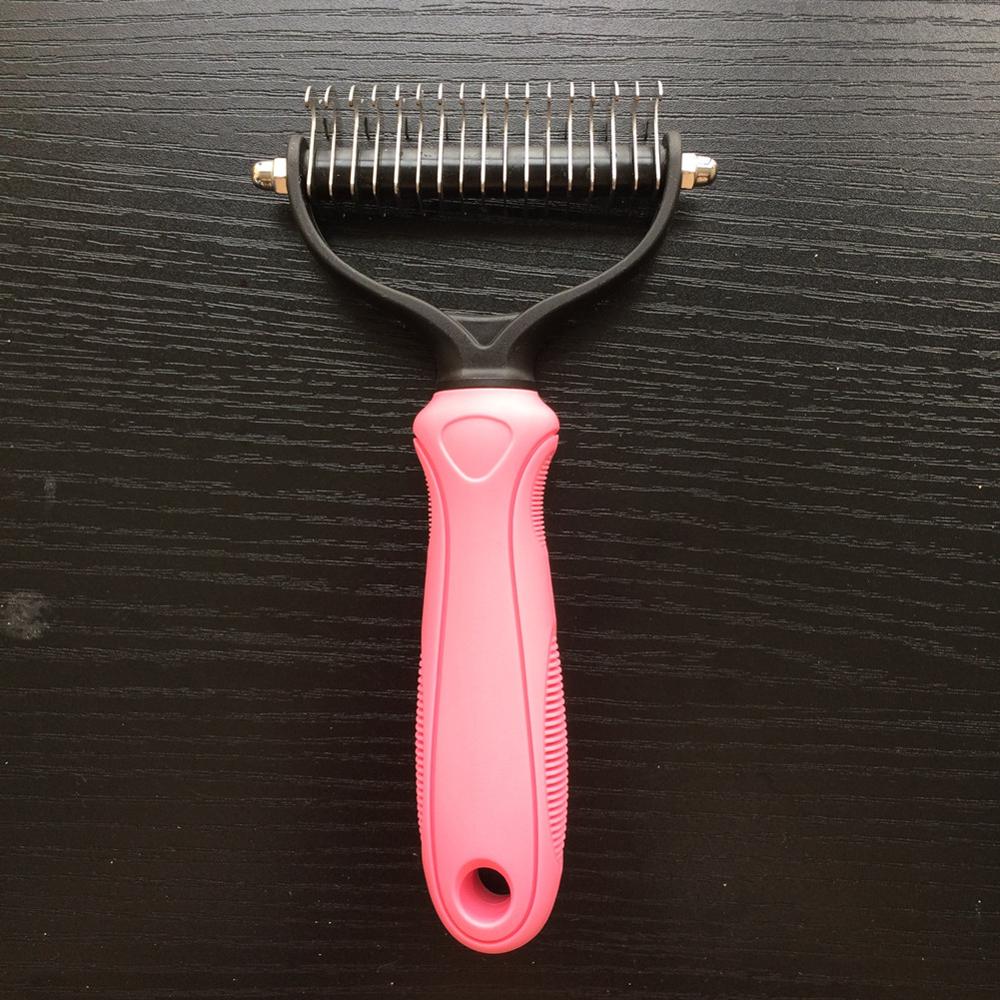 Hair Removal Comb for Dogs Cat Detangler Fur Trimming Dematting Deshedding Brush Grooming Tool For matted Long Hair Curly Pet: pink / 6.69x2.56in