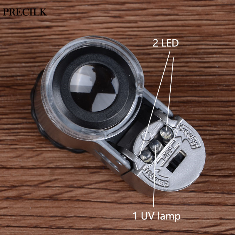 2 LED 1UV Light 50X Handheld Microscope Magnifier Small Loupe Mirror Magnifying Glasses Jewelry Antique Calligraphy and Painting