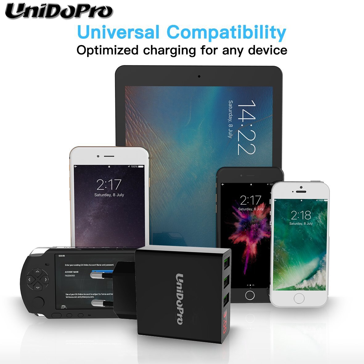 Unidopro 3- -poorts usb eu-stekker ac-wandlader voor samsung galaxy tab j, j max, tab a nook 2.4a reislader met led-scherm