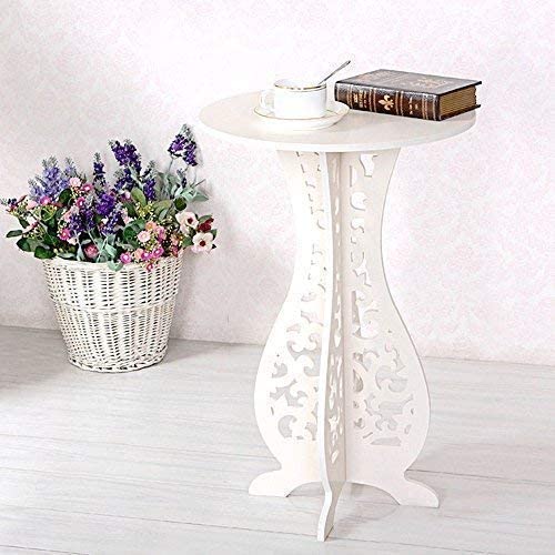 White Small Coffee Table Desk Wood Plastic Board Round Small Tea Corner Table - 60X40X31cm