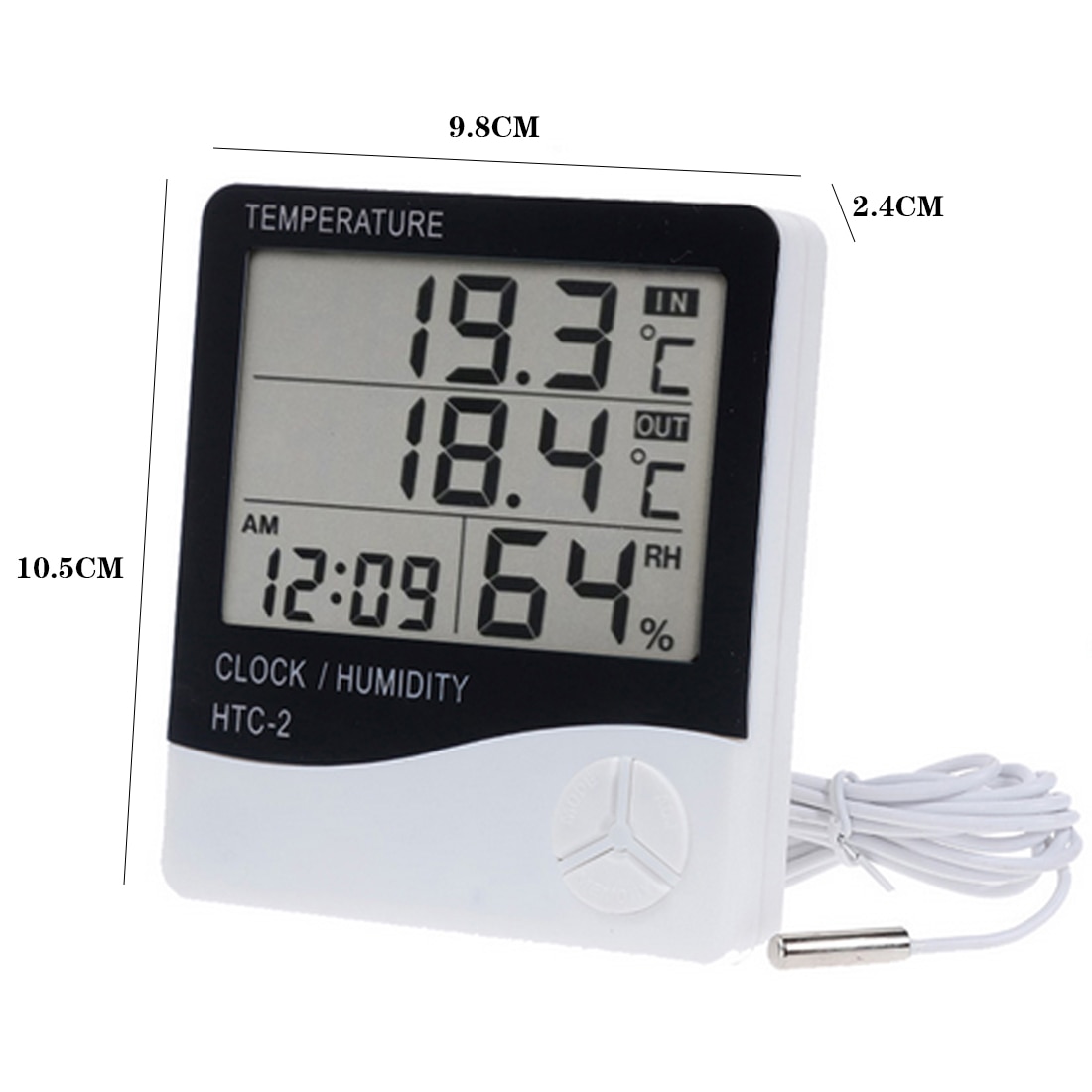 Digital LCD Thermometer Hygrometer Weather Station Sensor Probe Temperature Humidity Tester Clock Alarm Wall Indoor Outdoor