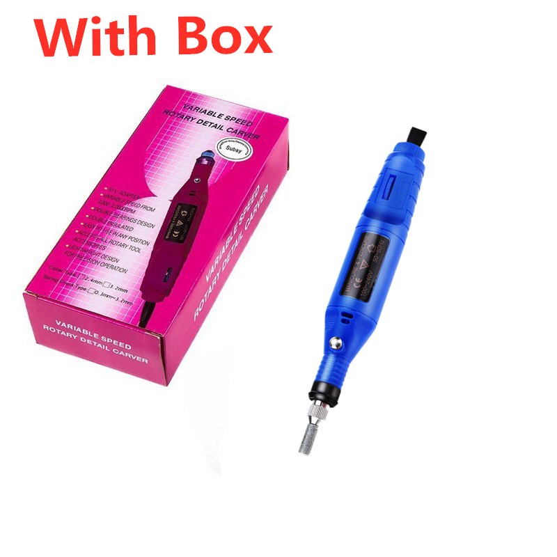 Kit de forage d'art d'ongle de forme de stylo, Kit électrique de pédicure de Machine de classement de perceuse de clou acrylique de dissolvant d'ongle de manucure pour la beauté: BLUE  WITH BOX