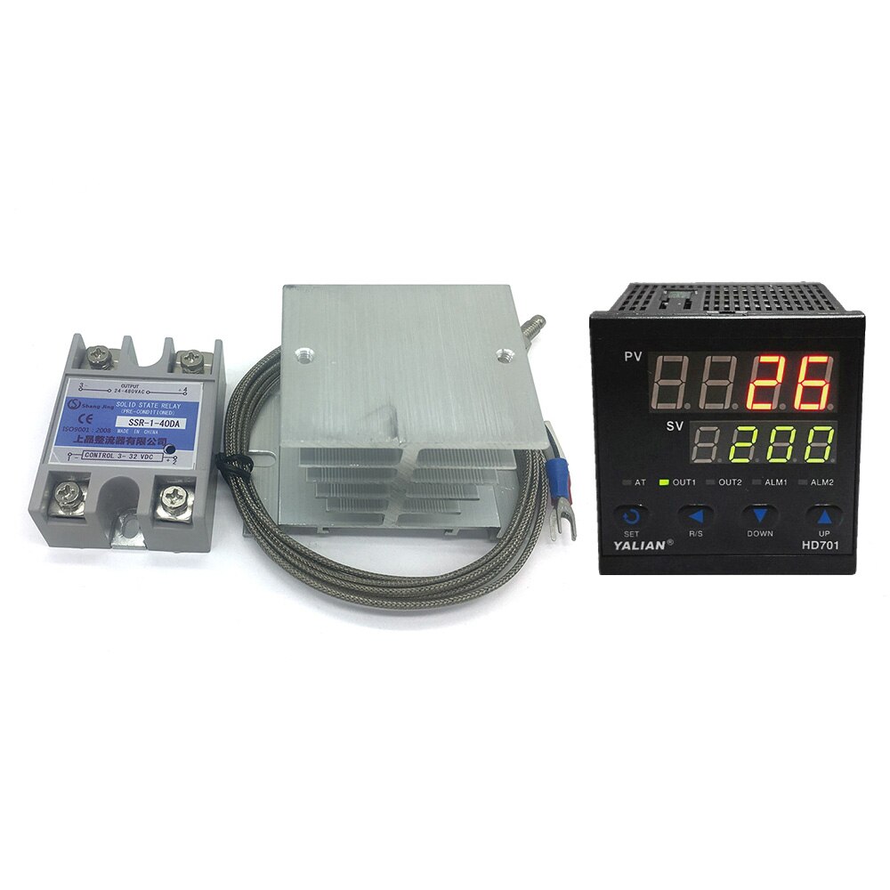 100V-240V pid digital temperature controller Max temperature range 1372 degrees Celsius+radiator+2M K Thermocouple+Max 40A SSR: HD701
