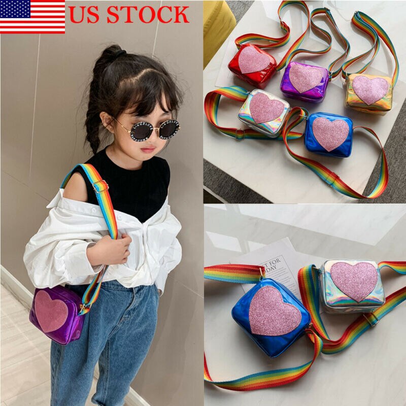 Baby girl toddler bag casual one-shoulder bag rainbow shoulder strap love decoration crossbody bag cute