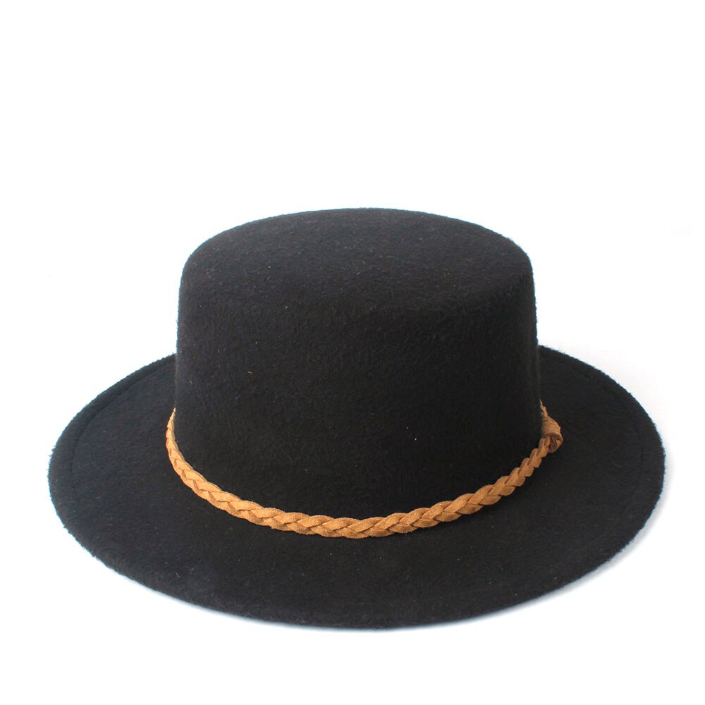 Unisex Men Women Wool Flat Fedora Top Hat Casaul Church Hat Outdoor Travel Hat Wild Trilby Jazz Fascinator Hat Size 56-58CM