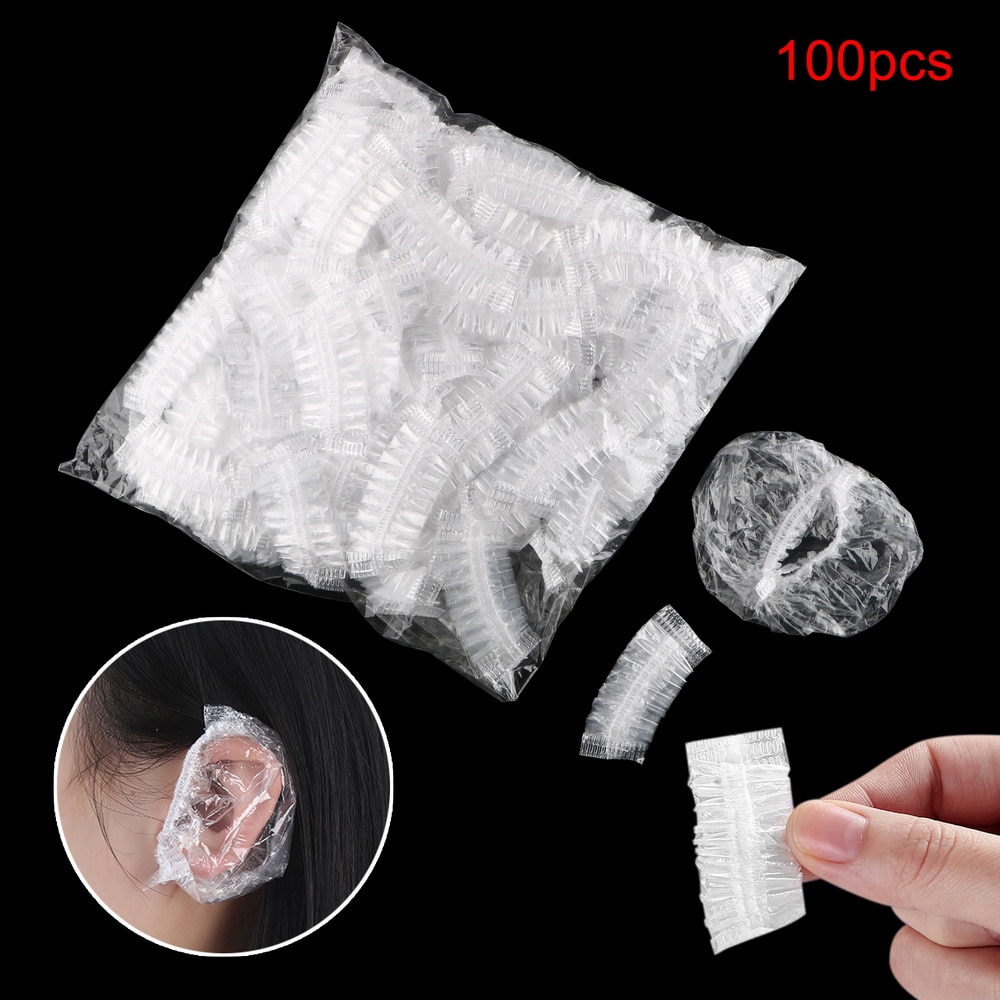 100 Pcs/Set Salon Hair Dye Clear Ear Cover Disposable Earmuffs Transparent Ear Protection Bathroom Products Waterproof
