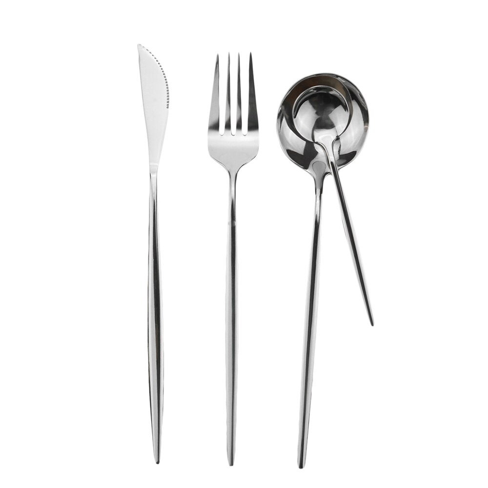 Couverts en or blanc miroir de cuisine | Ensemble de vaisselle 304 service de vaisselle en acier inoxydable, couteau fourchette cuillère service de table 32 pièces/8: Silver