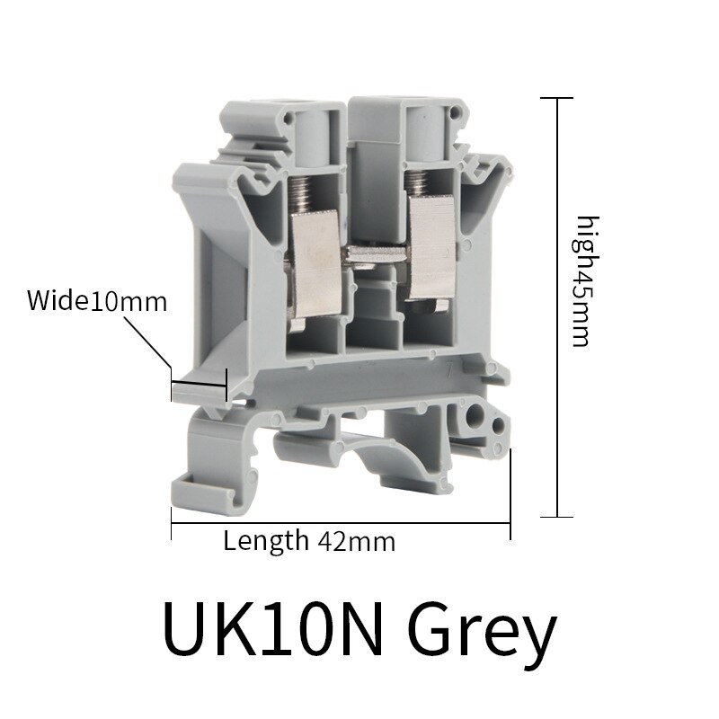 10Pcs Multi-Color Screw Feed-through Plug 2-Connductor Wire Electrical Connector DIN Rail Terminal Block UK 2.5B: UK10N Grey