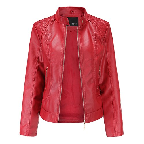 Garemay Faux Leren Jas Vrouwen Lange Mouw Pu Herfst Winter Vrouwelijke Plus Size Korte Leren Jas Voor Vrouwen: Red / XXL
