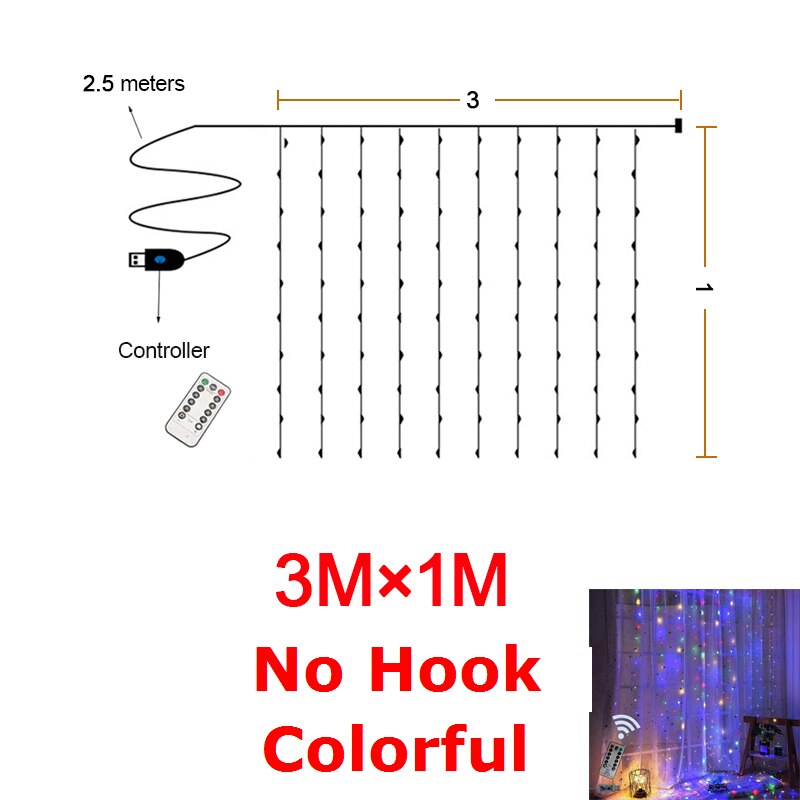 LED Gypsophila Icicle Rainbow Curtain String Lights Remote Control Bedroom Decor Fairy Light USB Power Garlands for Wedding Xmas: Multi 3x1M