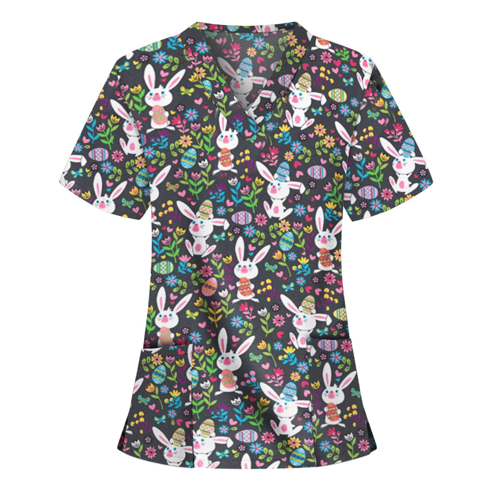 Neueste Krankenschwester Uniform Spitzen Frauen Plue Größe Tier drucken lässig Kurzarm V-ausschnitt Pflegeperson oben Ostern Pflege uniforme enfermera