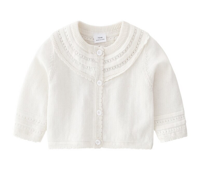 Kids Solid Knitting Coats Fall Infant Round Neck Single Breasted Jackets Long-Sleeve Casual Ruffle Edge Princess Girl Coat: White / 24M