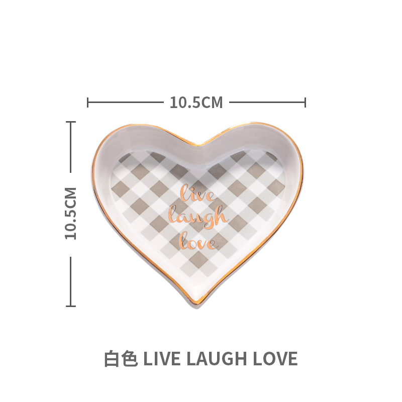 Pequeño en forma de corazon plato de porcelana pintado a mano plato de joyería de cerámica Plato decorativo bandeja Decoración de mesa: live laugh love