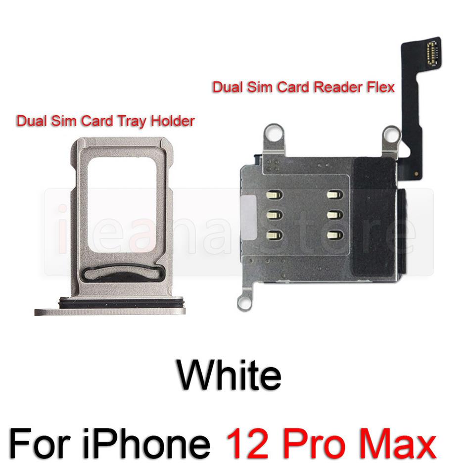 Original Dual Sim Card Reader Flex Cable For iPhone 12 Pro Max Sim Card Tray Slot Holder Adapter Socket Connector Replacement: 12 Pro Max White