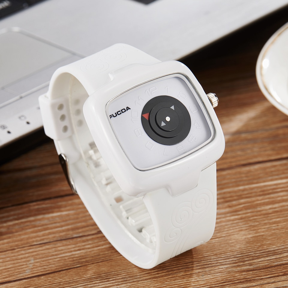 Draaitafel Mannen Horloge Koreaans Zwart Wit Vierkant Quartz Heren Polshorloge Mannelijke Creatieve Rubberen Band Horloges Logio Masculino