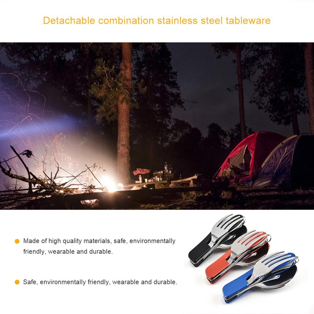 Outdoor Camping Draagbare Vork Mes Servies Gereedschap Vouwen En Afneembare Gecombineerd Roestvrij Staal Vork Mes Reizen