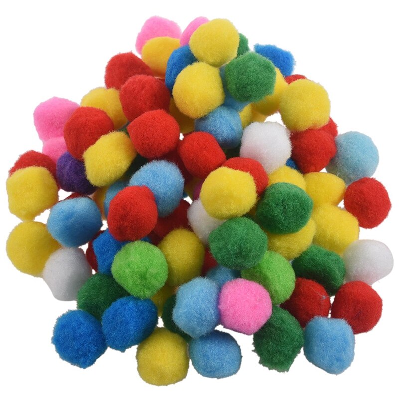 200 Pcs Mixed Color Soft Fluffy Pompoms for Kids Crafts, 100pcs 25mm & 100 Pcs 20mm