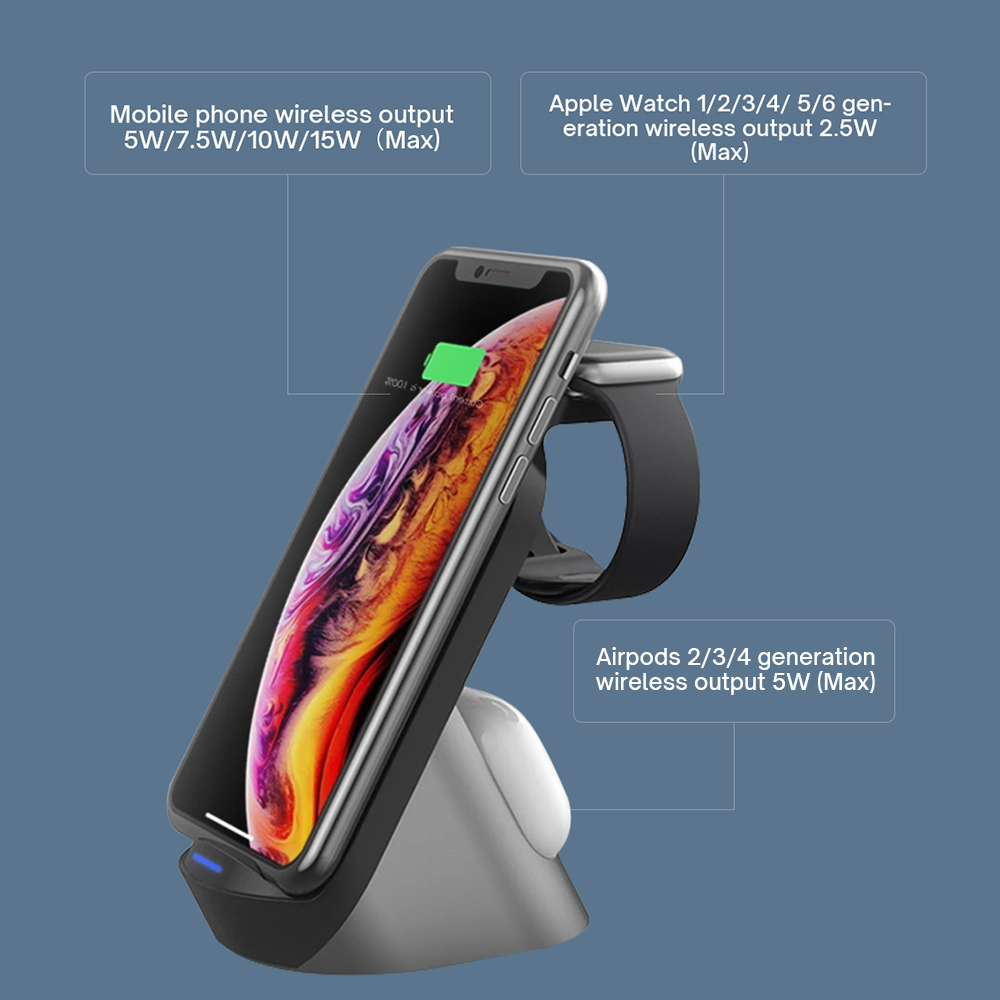 3 in 1 15w Qi Quick Wireless Charger Stand Dock For Apple Watch AirPods iPhone Samsung Xiaomi Phone Fast Induction Charging